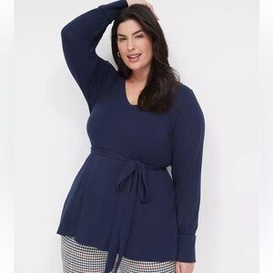 Lane Bryant Blousen Sleeve Belted Brushed Rib Tunic Top Plus Size‎ 18/20